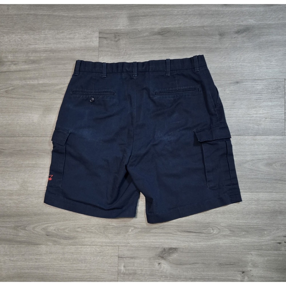 Riverside Budweiser Navy Solid Cargo Shorts Embroidered Pleated Pockets Size 36 - Picture 2 of 12